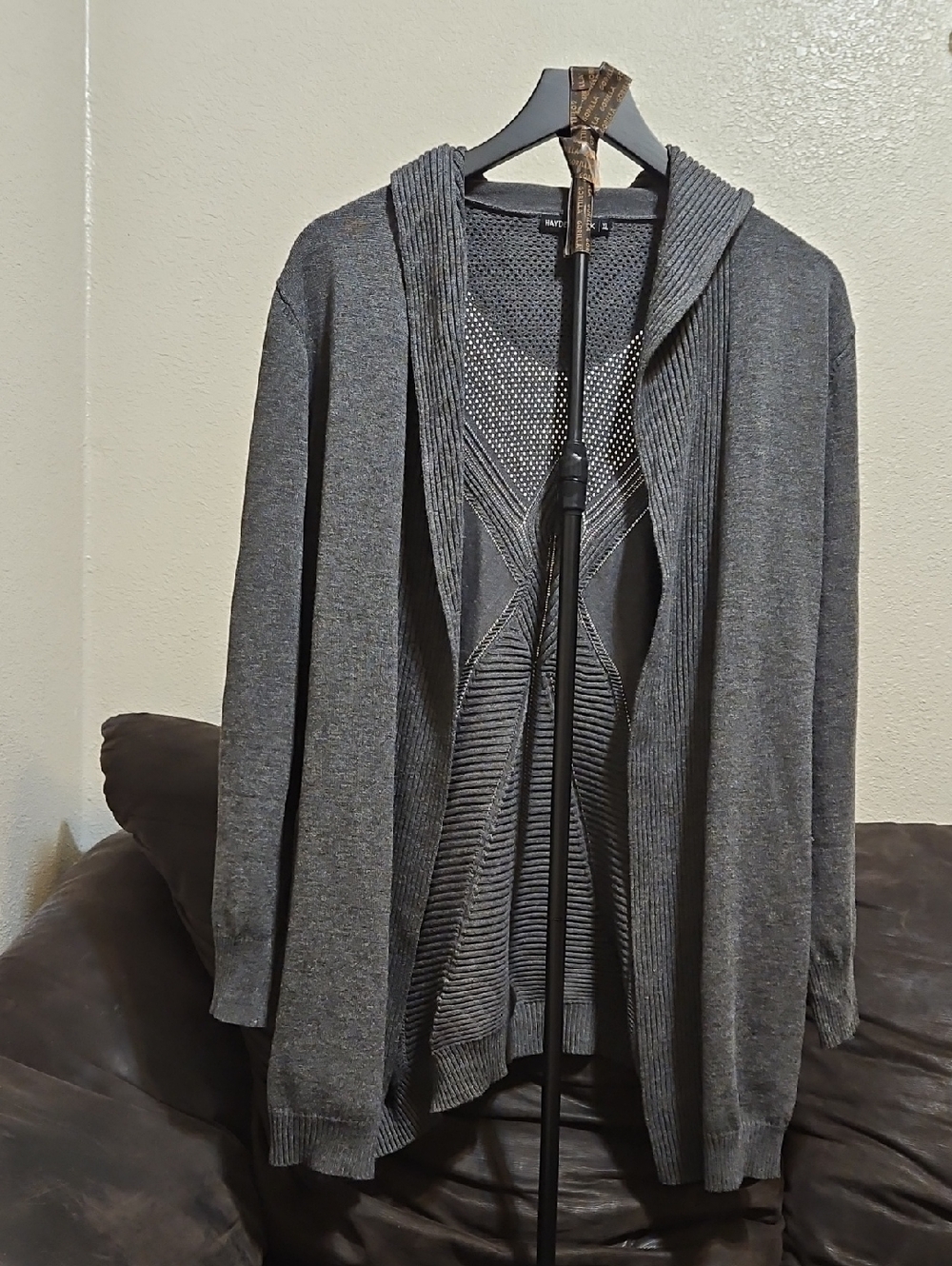 Hayden Charcoal Gray Open-Front Hooded Knit Cardigan